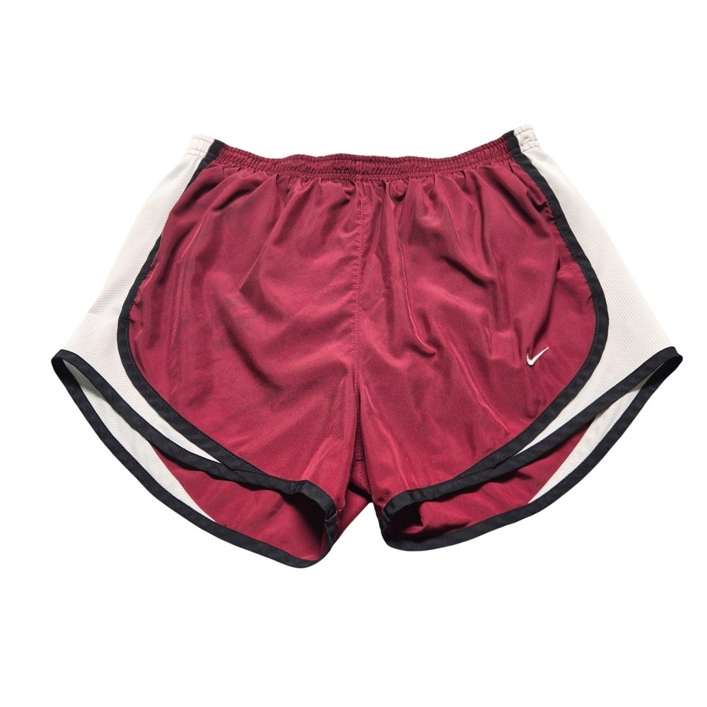 Nike Tempo Running Shorts Maroon Burgundy White Mesh Trim Womens Athletic Small